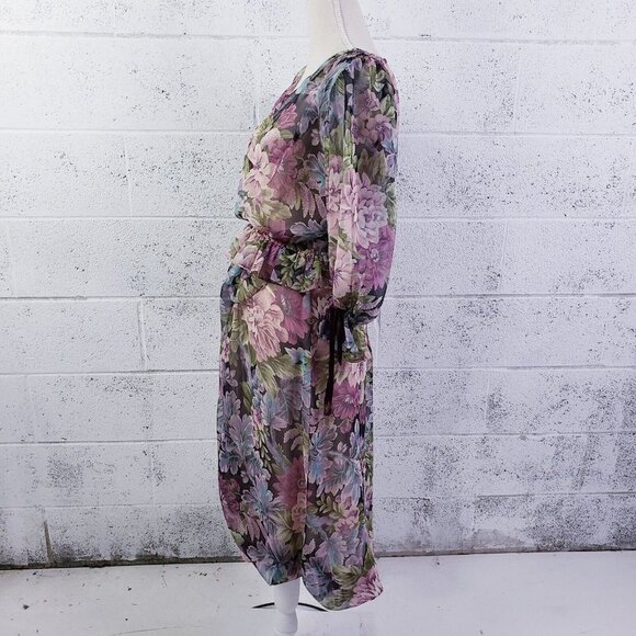 VTG 70s Mignon Italy Women's Silk Floral Tiered Midi Dress Silk Purple Size 6 - Picture 3 of 11